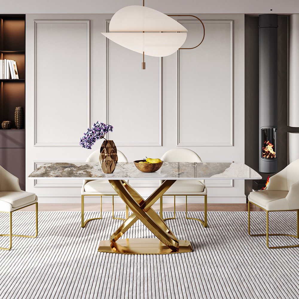 Everly Quinn Modern Rectangular Sintered Stone Dining Table with ...