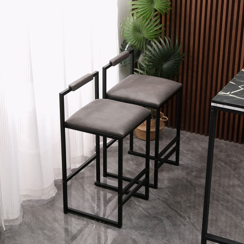 Ensemble de tabourets de bar rembourrés en similicuir avec dossier, Gris