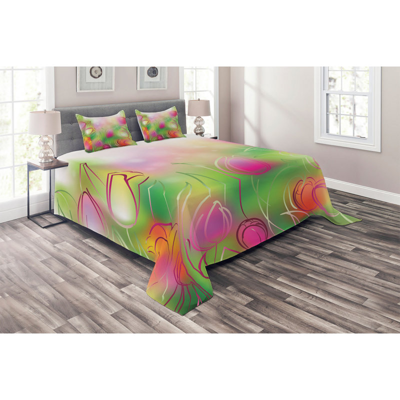 Eclectic Polyester Floral Coverlet, King Bedspread + 2 Shams