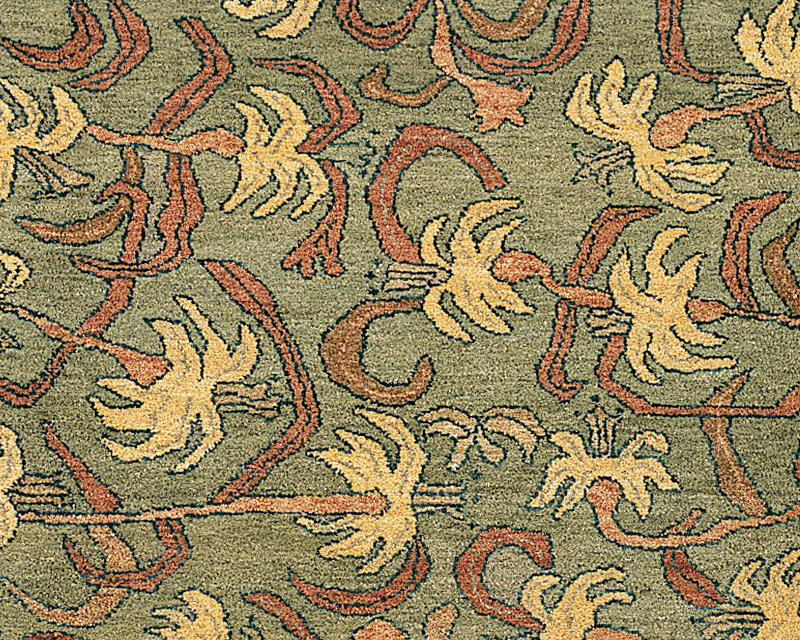 Samarkand Wool Floral Area Rug in Brown/Green, Rectangle 9' x 12'