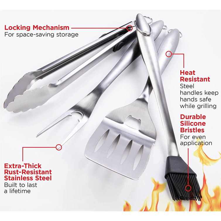 YardStash Stainless Steel Dishwasher Safe Grilling Tool Set