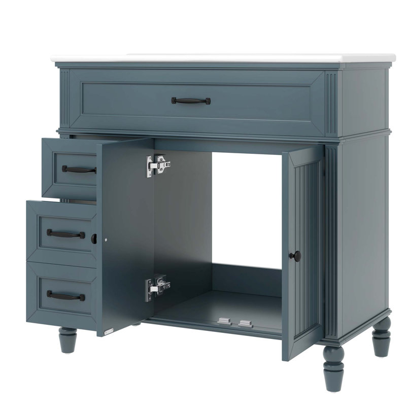 Meuble-lavabo 36 po avec lavabo, armoire de salle de bain avec tiroirs, structure solide et panneau de fibres à densité moyenne, deux ensembles, gris-bleu