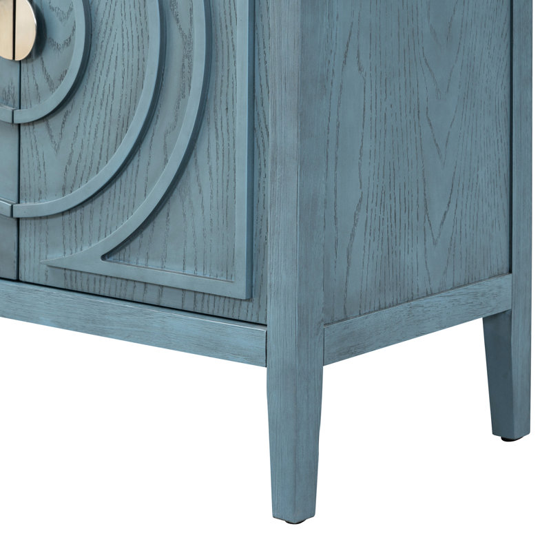 Buffet rétro à 4 portes en bleu antique - Armoire pour le hall d'entrée, le salon, les tablettes réglables, les appareils de cuisine et le style campagne