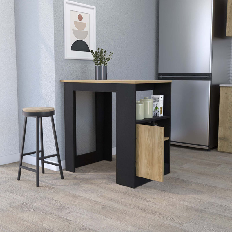Îlot de cuisine Arial en mélamine avec porte et rangement ouvert, Noir