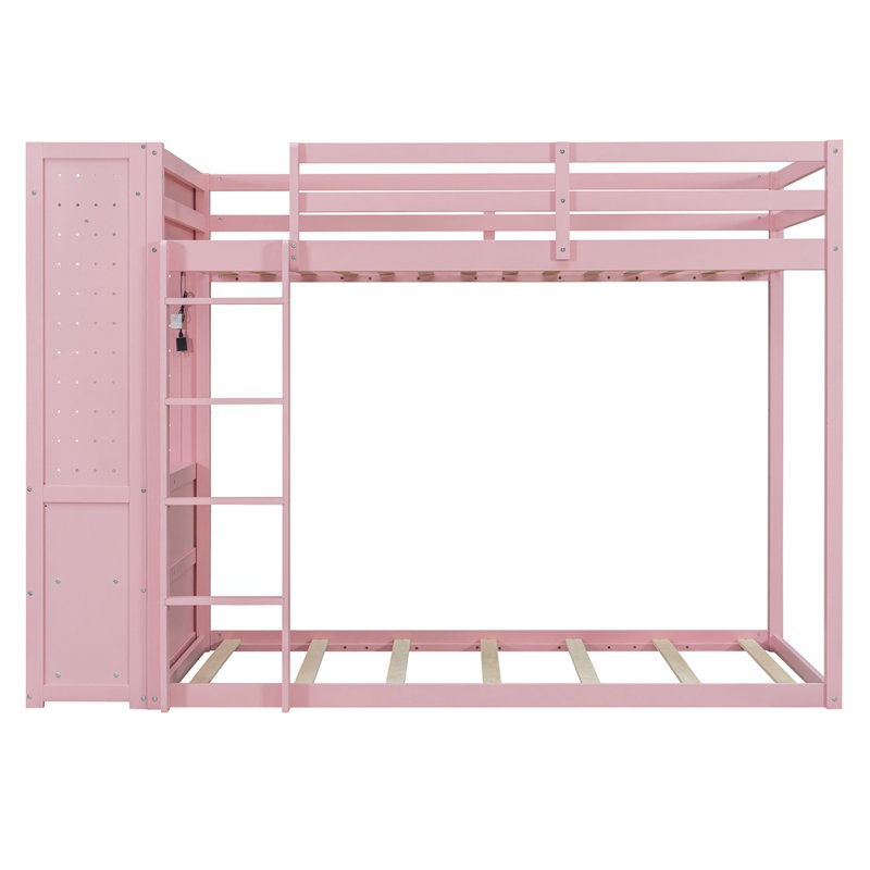 Lit superposé simple avec 4 tiroirs de rangement, rail suspendu, bande lumineuse et tablettes intégrées et 2 panneaux perforés, 3 couleurs disponibles