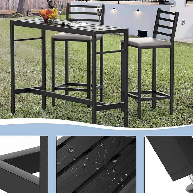 Outdoor Patio Bar Set, Rectangular Bar Tables, 3 Piece 2 Cushioned 41" Bar Stools, Table and Chairs Set for Poolside, Backyard, Porch
