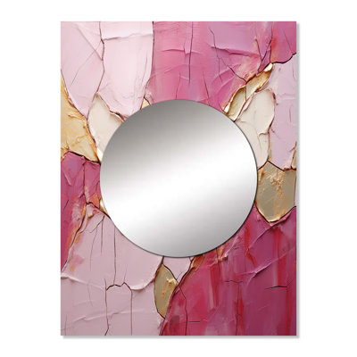 Steriana Gold Pink Minimalism Poteries - Abstract Spirals Wall Mirror, Modern Decorative Mirror, Printed Metal Art