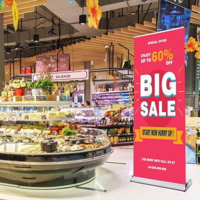 33"x81" Aluminum Retractable Roll Up Banner Stand Trade Show Display Portable