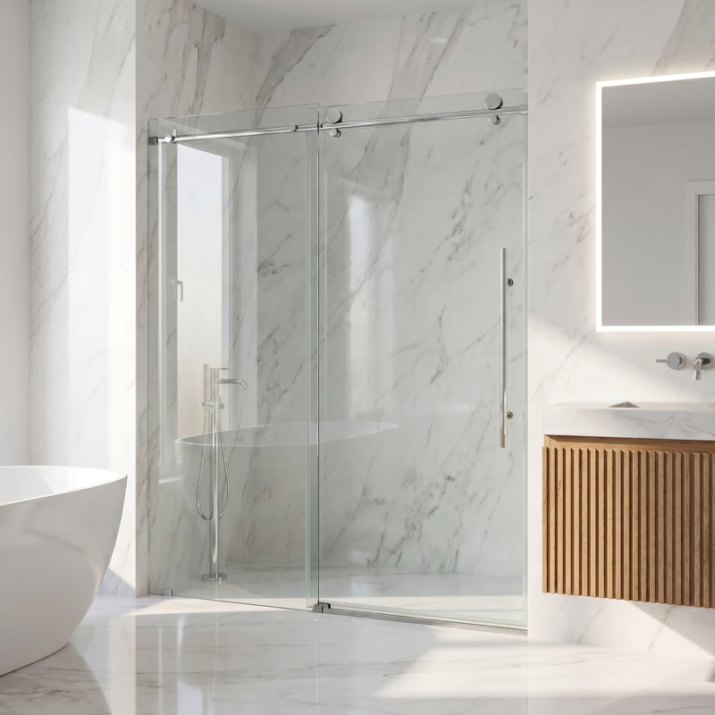 Elan E-Class 56-60" W x 76" H Sliding Frameless Shower Door with 3/8" Clear Glass, Chrome