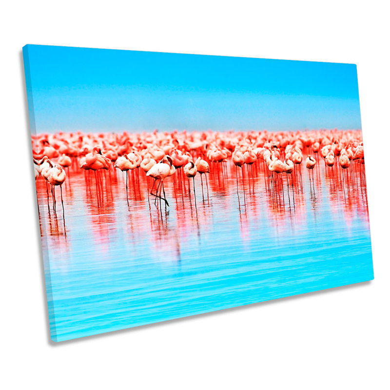 Pink Flamingos Birds - Wrapped Canvas Print, 81.3cm H x 121.9cm W x 4cm D