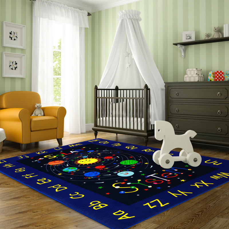 Tapis bleu Star Star pour chambre d'enfant, Rectangulaire 8 pi x 10 pi