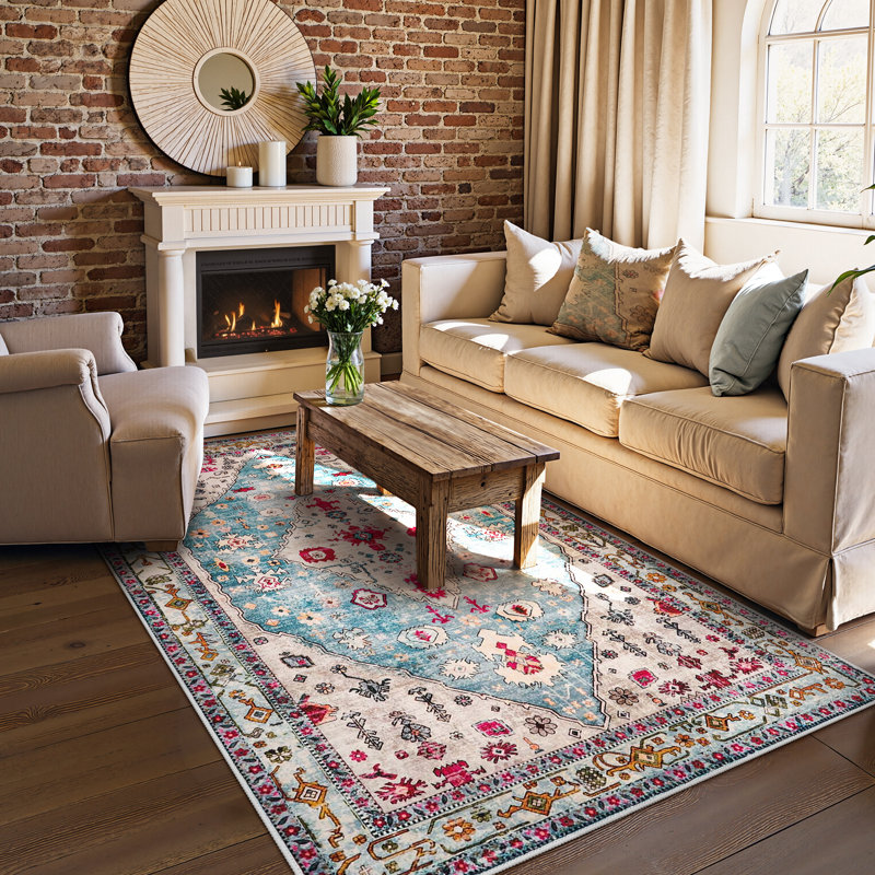 Boho Tribal Area Rugs for Living Room Washable Oriental Vintage Soft Dining Room Carpet, Rectangle 4' x 6'