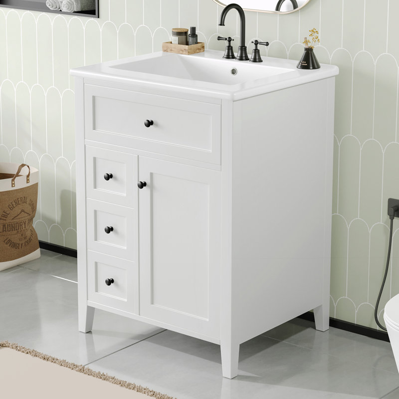 Meuble-lavabo de salle de bain avec lavabo, Blanc