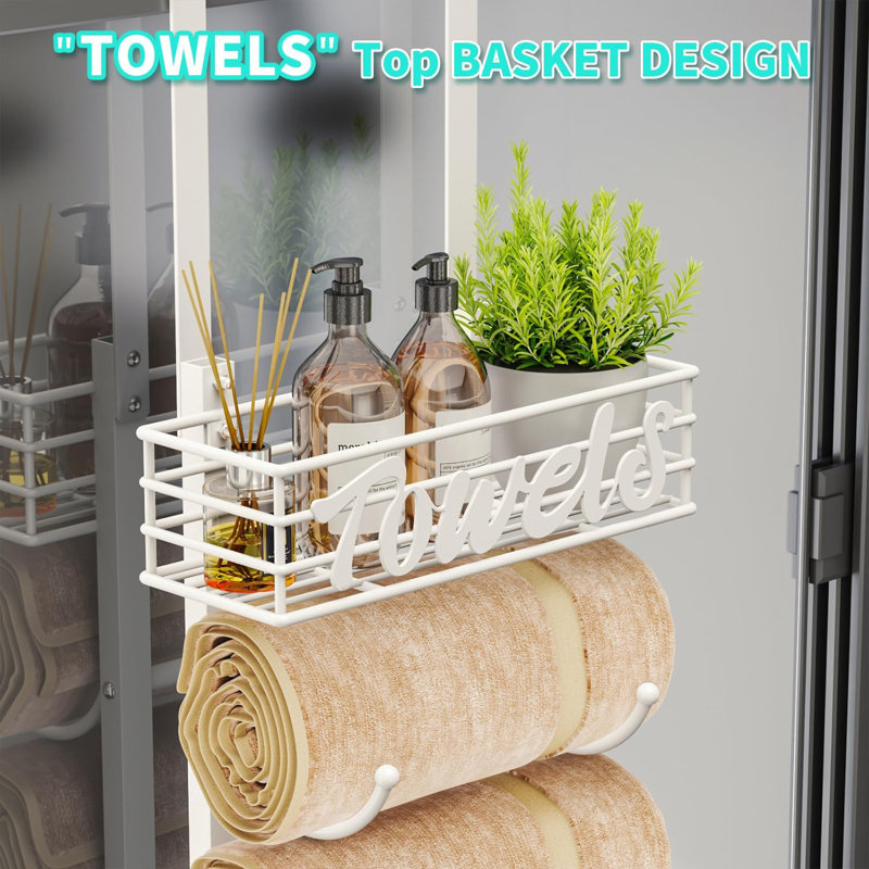 Porte-serviettes à 9 niveaux avec panier à tablette - Organisateur de rangement à serviettes sur roulettes pour la salle de bain, les véhicules récréatifs et les petits espaces