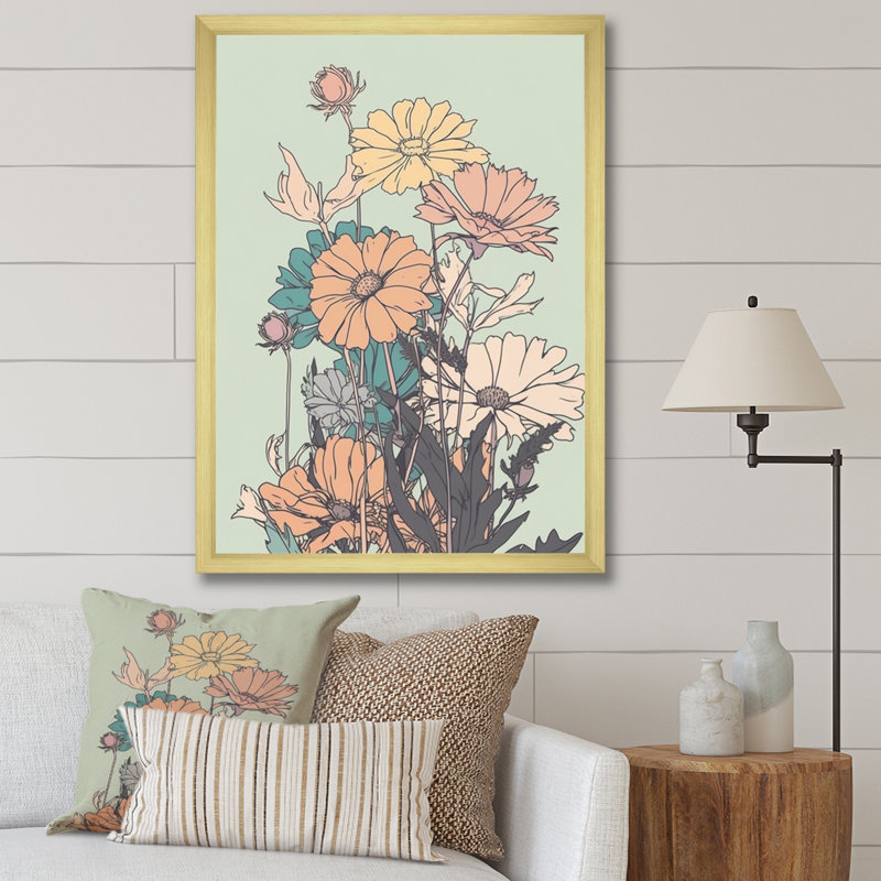 «Rucksana Daisy 90S Vibes I» sur toile, H 20 po x l 12 po x P 1 po, Encadrement doré