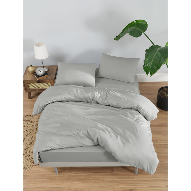 100% Cotton Jersey Knit Duvet Cover Set, Twin / Twin XL Duvet Cover + 1 Standard Sham, Gray