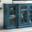 Meuble télé 63 po en bleu sarcelle, 4 portes avec 6 tablettes réglables, belle esthétique, armoire de gestion des câbles et forme gracieuse, appareil