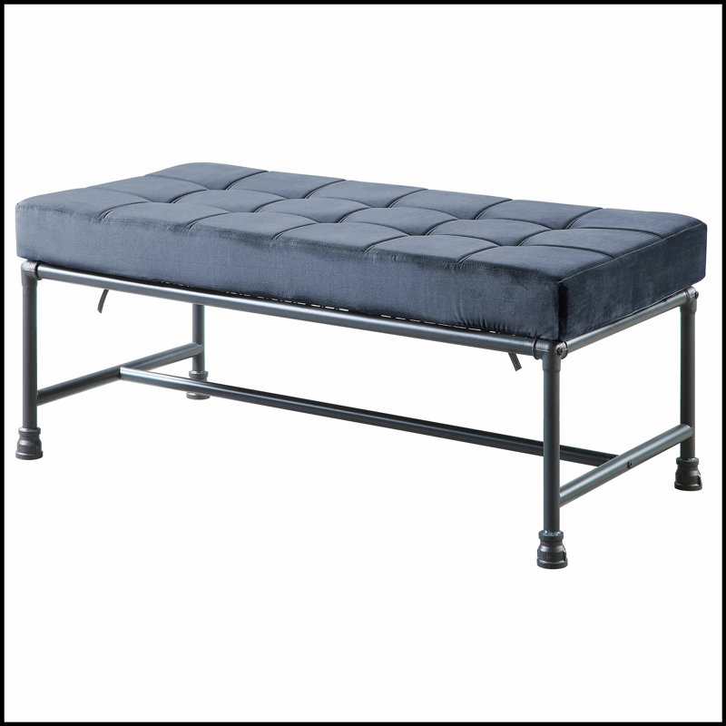 Industrial-Inspired Tufted Bench With Grey Velvet Upholstery And D20 Density Foam For Comfort And Style