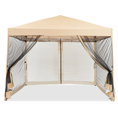 10x10 ft Pop-Up Canopy Tent with Mesh Mosquito Netting Sidewalls, Waterproof & UV-Block Outdoor Screen Shelter for Camping, Picnic, Garden & Backyard Events