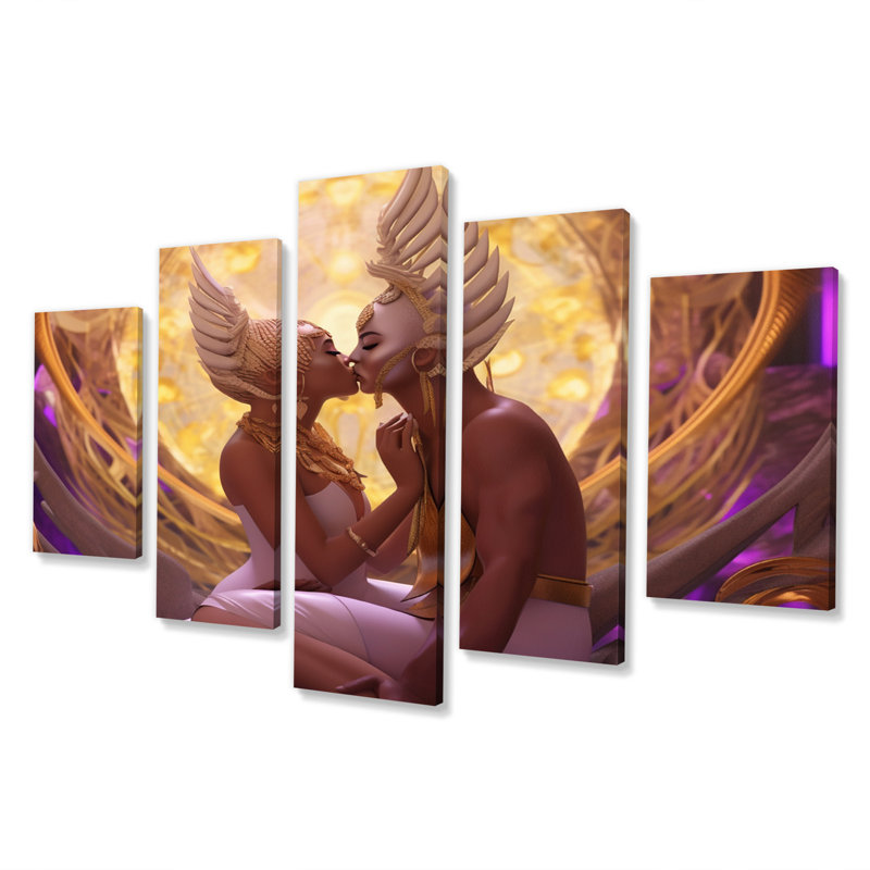Divine Love Goddess Couple Kissing - Décoration murale couple - 5 panneaux