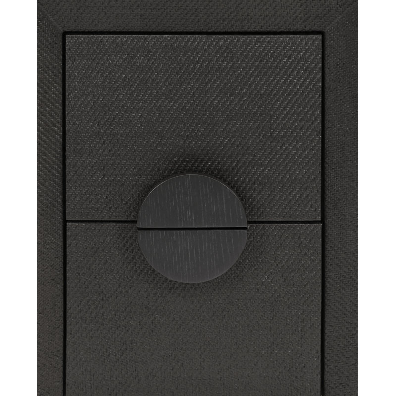 Petite table d'appoint à deux tiroirs en toile de ramie peinte en noir avec poignées en chêne noir, Noir