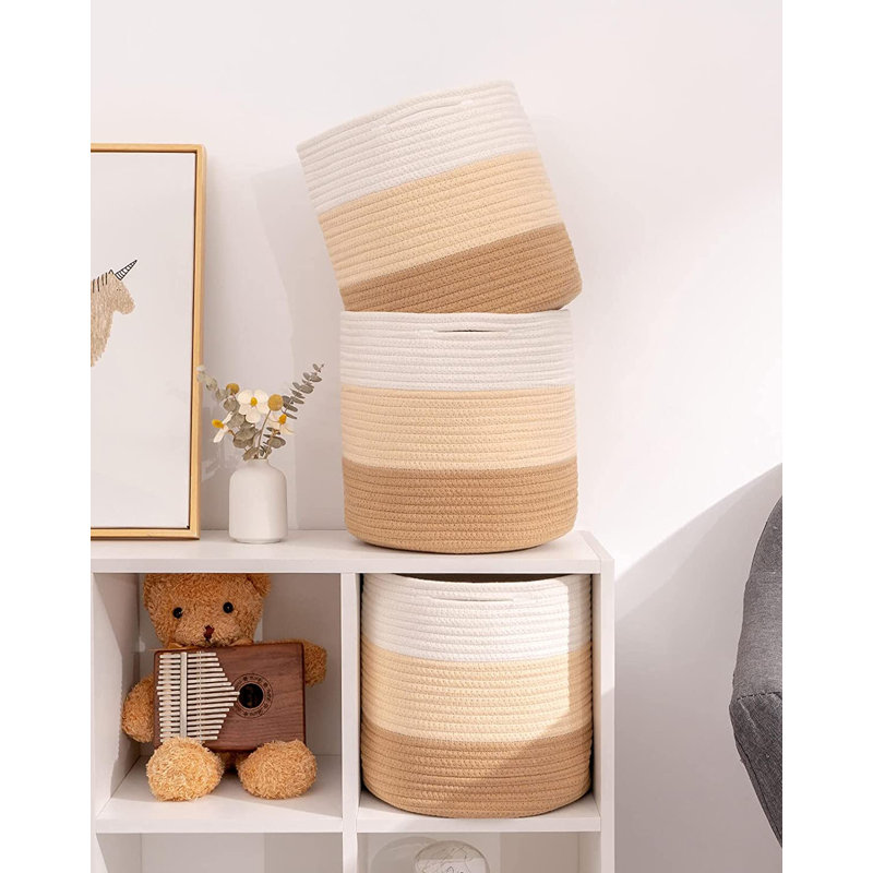 QIANXING Fabric Decorative Basket, Brown/White
