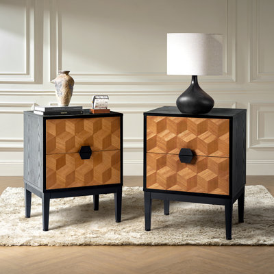 Table de bout moderne à 2 tiroirs avec station de charge et boutons en métal Jacobus