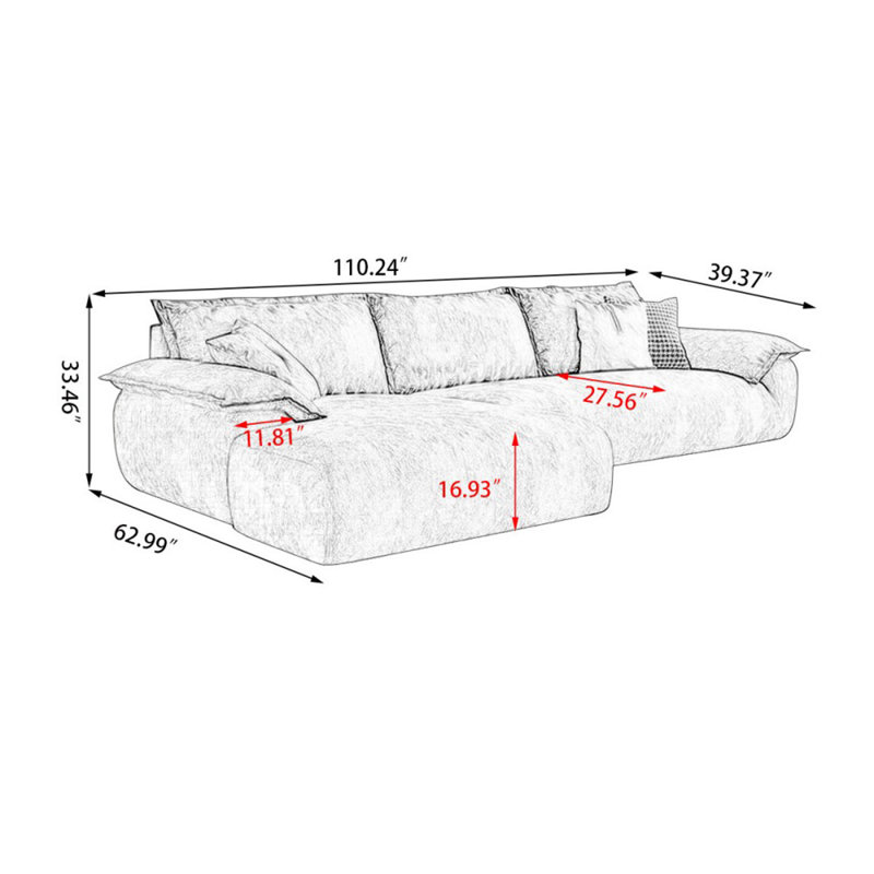 Canapé modulaire 2 pièces rembourré, Orienté à gauche (vu de face), 33,46 po H x 110,24 po x P 62,99 po