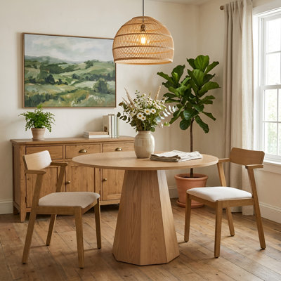 Dining Set Mid-Century Modern Round Wooden Table & Upholstered Chair Set For Home, Kitchen, Dining Room