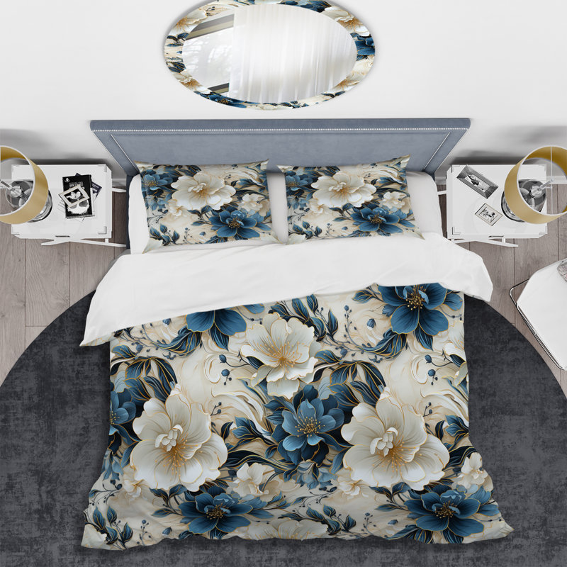 Ensemble de housse de couette en marbre Hrithika Oriental Elegance, Housse de couette pour grand lit et 2 taies décor