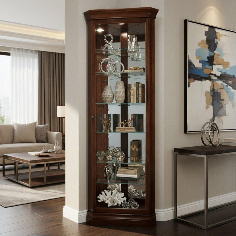 Duane Corner Curio Cabinet, Cherry Bordeaux