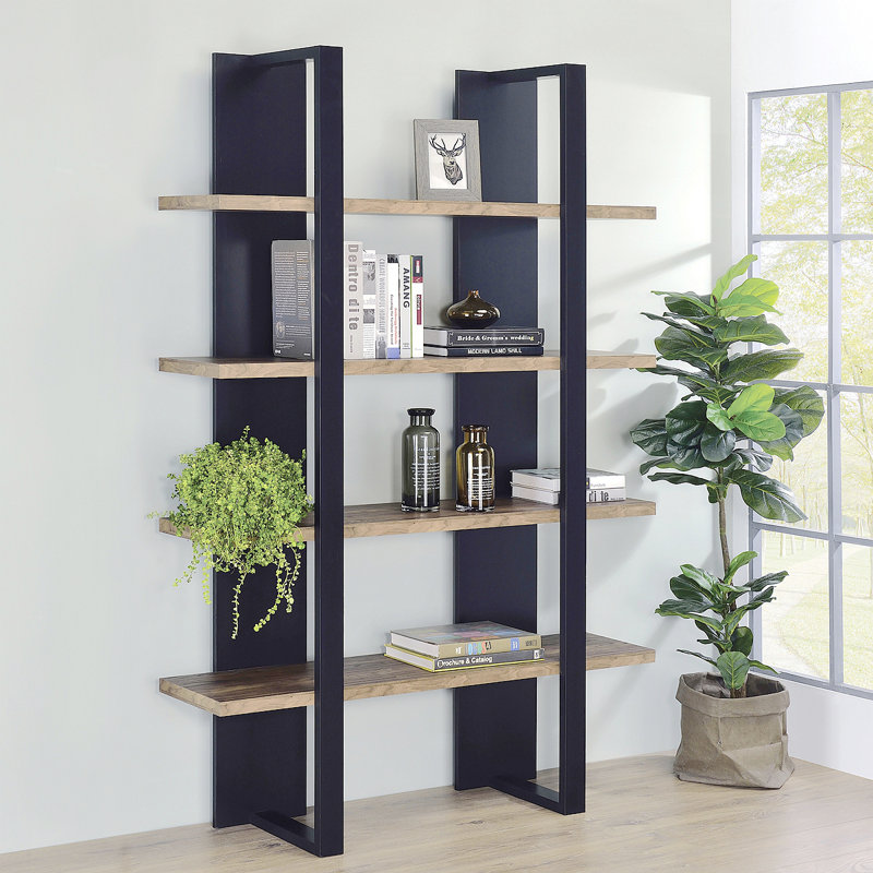 Mystrene Black And Walnut 4-Shelf Bookcase
