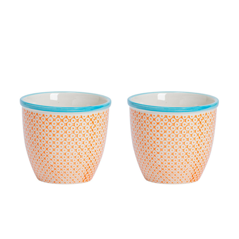 Nicola Spring Hand-Printed Plant Pots - 14cm - Orange - Pack of 2