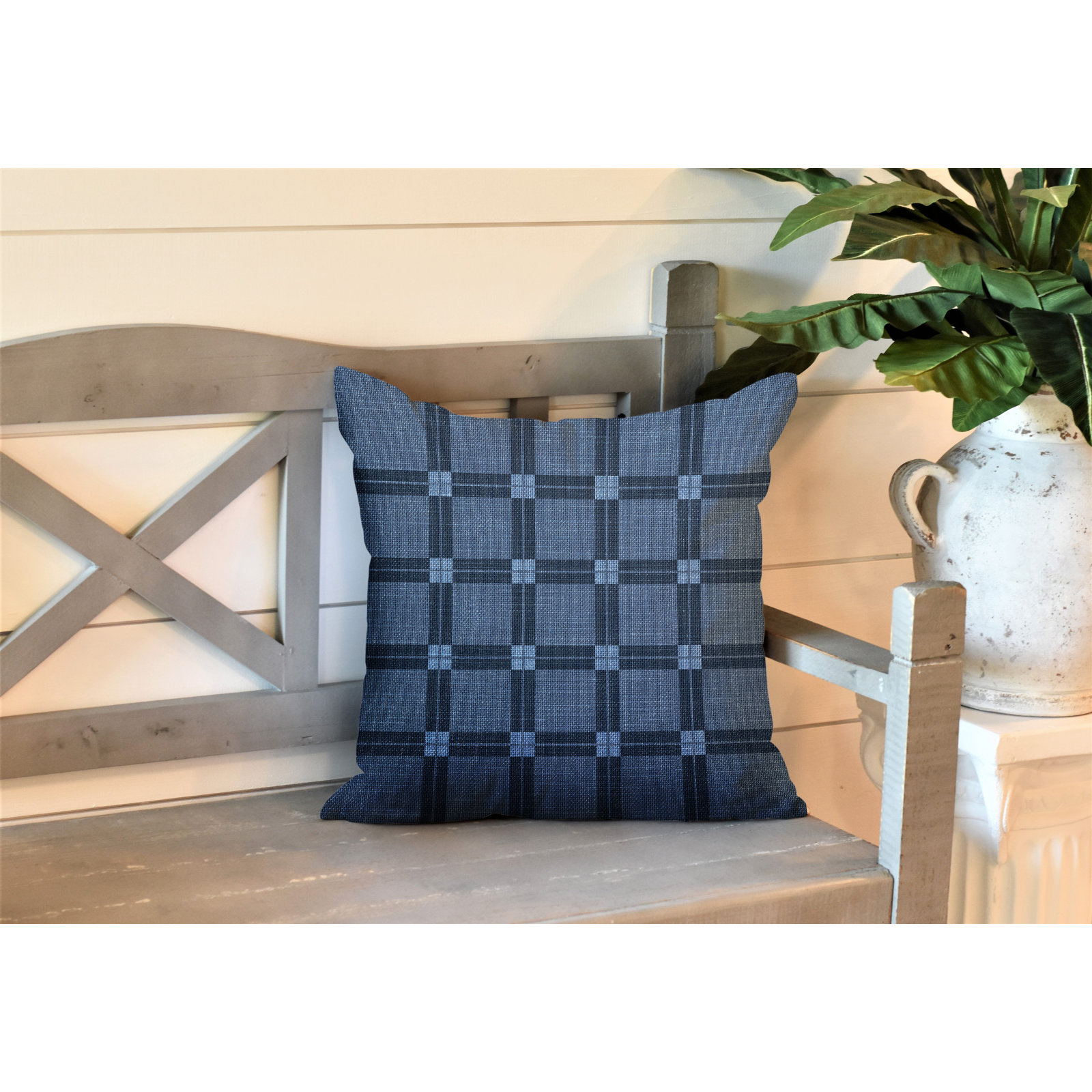 Plaid Indoor/Outdoor Throw Pillow, 17" W x 17" H, Blue