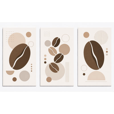 Extra-Large Set of 3 Coffee Bean Abstract Wall Art Canvas Prints Scandinavian Minimalist Kitchen Coffee Station Cafe Decor Beige Brown 24x36 Inch Canvas Print - Ready to hang
