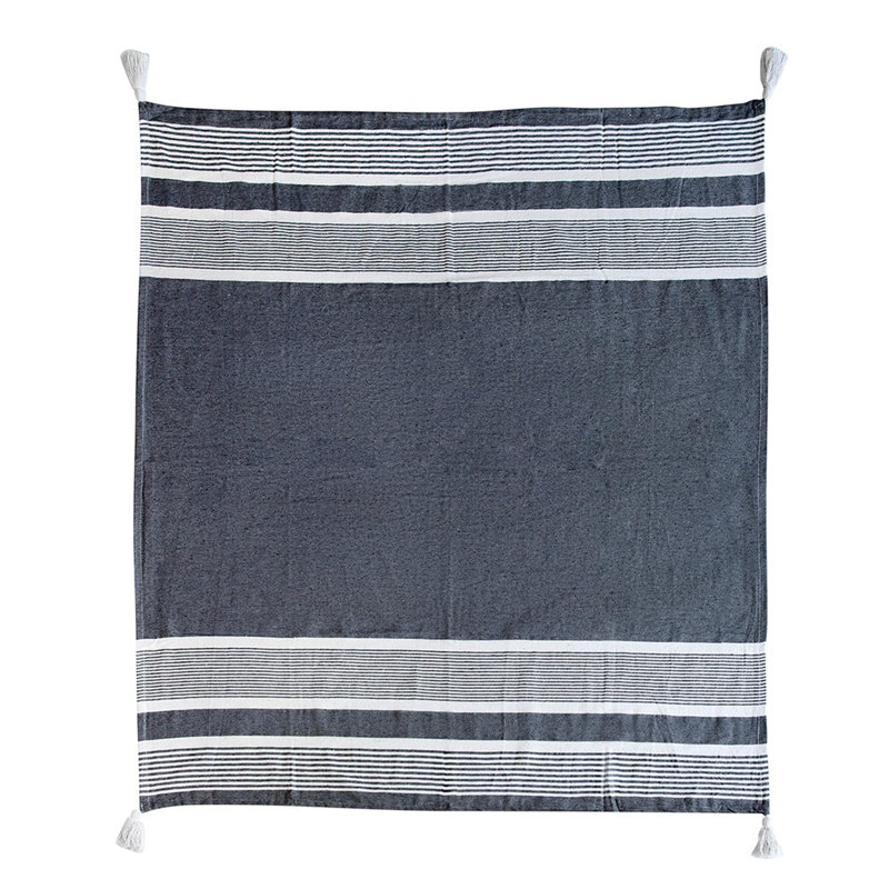Couverture douce en coton 1pc, Rayures blanches/noires