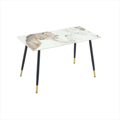 Table de salle à manger rectangulaire en pierre frittée avec finition beige, résistante à la chaleur, pouvant accueillir 6 personnes, pour la cuisine ou le bureau à domicile