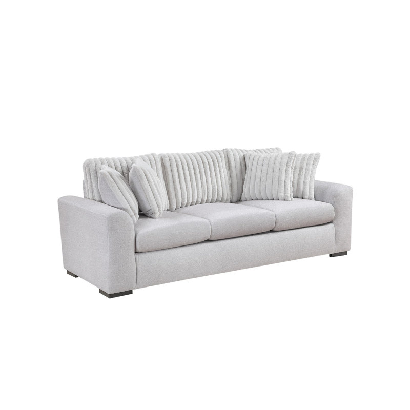 Canapé Zian, microfibre et velours côtelé gris clair, 4 coussins assortis, 92 po, Gris clair