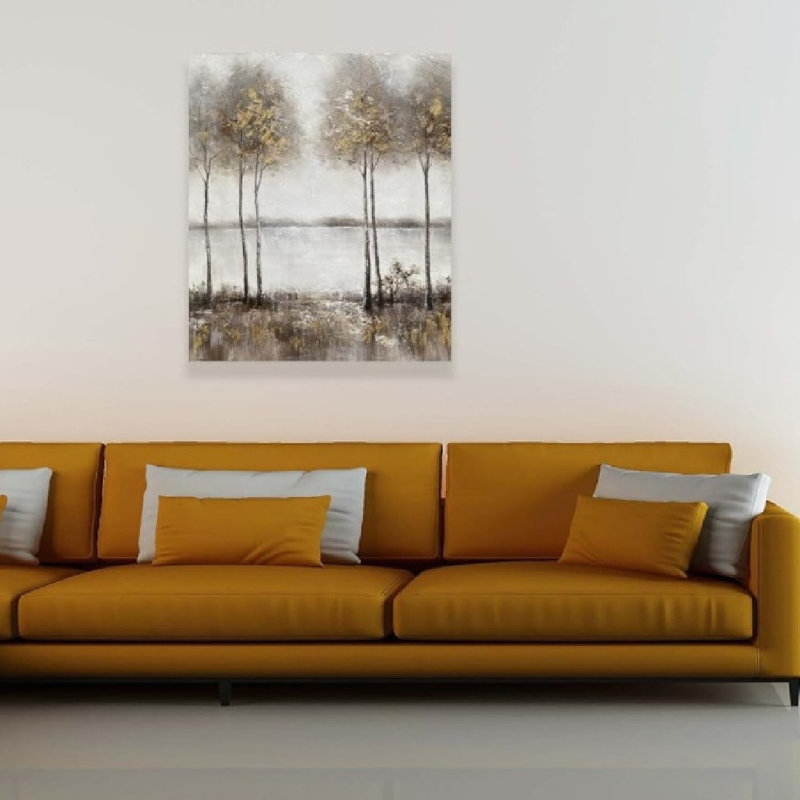 Thème d'arbre rustique en feuille d'or, art mural non encadré, 36 x 24