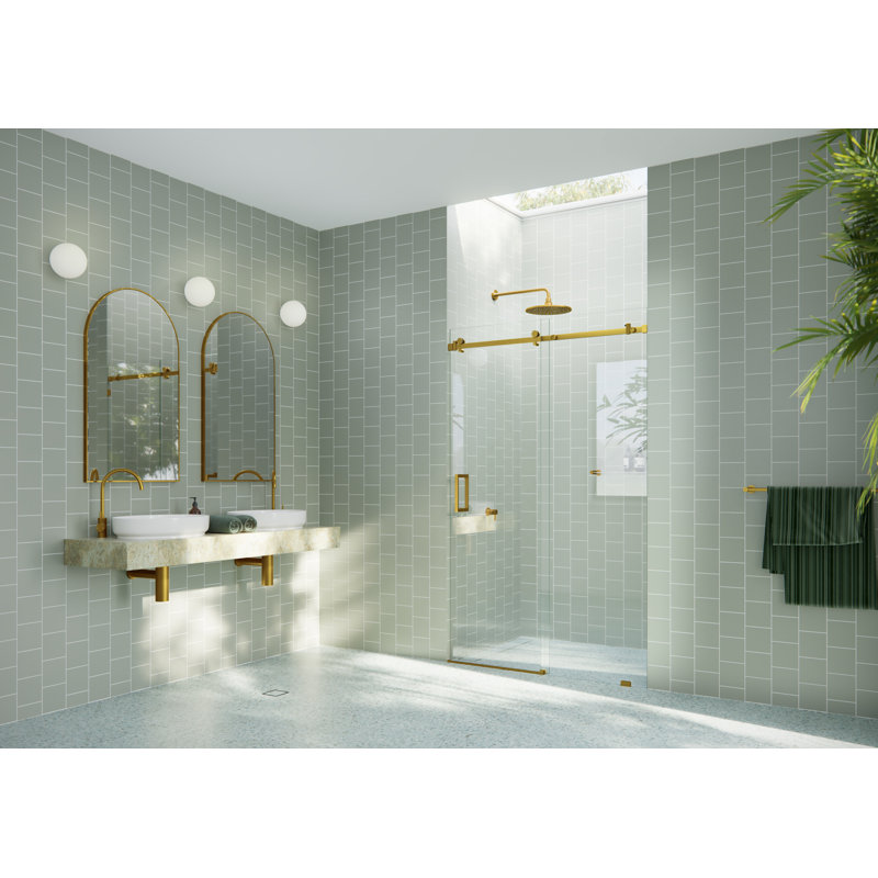 Astro 48 - 52 in. x 78 in. Fully Frameless Glass Sliding Shower Door, Satin Brass