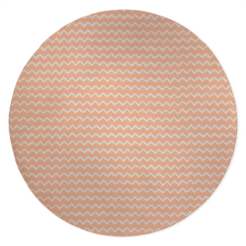 Chevron Wave Non-Slip Outdoor Rug, Round 5'
