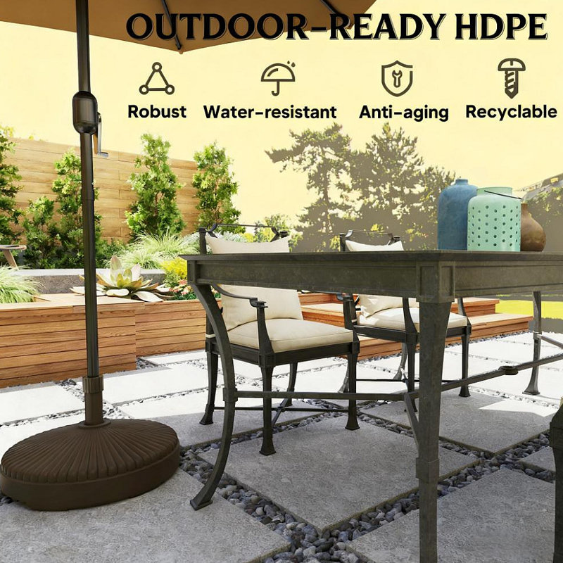 Umbrella Base,Round Patio Umbrella Base Holder,Heavy Duty Outdoor Umbrella Stand Base, Brun
