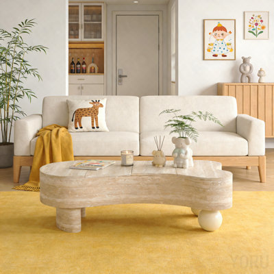 Table basse irrégulière - plateau rabattable, rangement caché - moderne