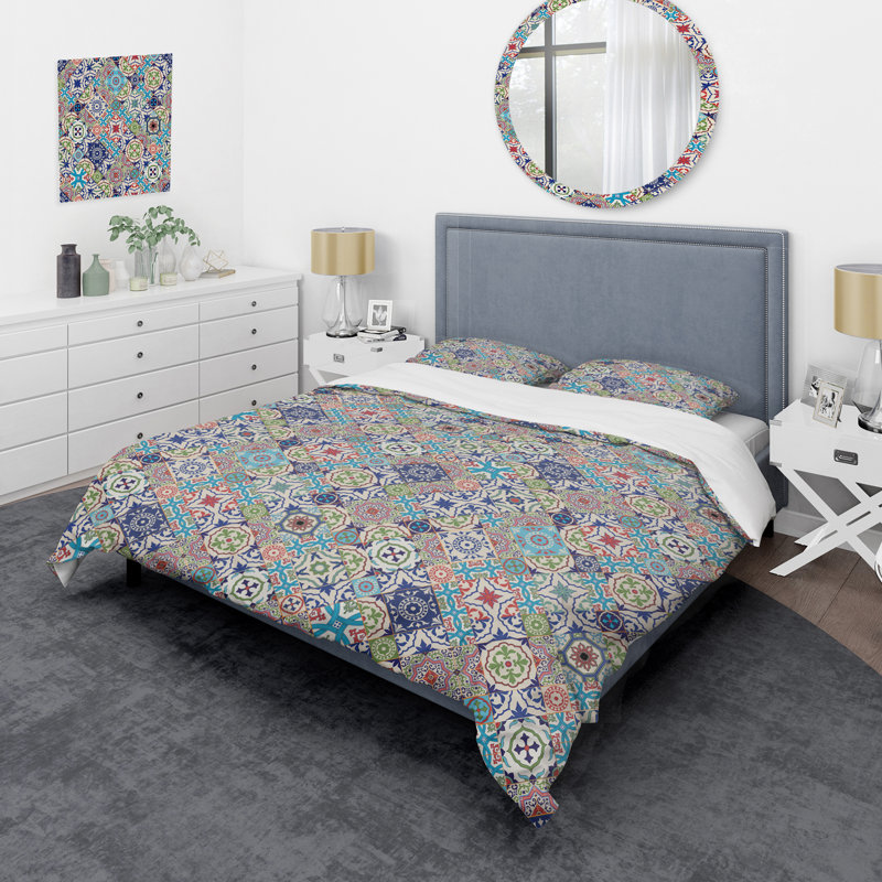Multicolore patchwork ethnique - ensemble de housse de couette abstrait - microfibre de polyester