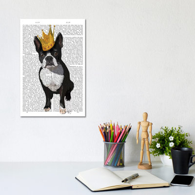 Boston Terrier & Crown, Print BG by Fab Funky - Wrapped Canvas Print