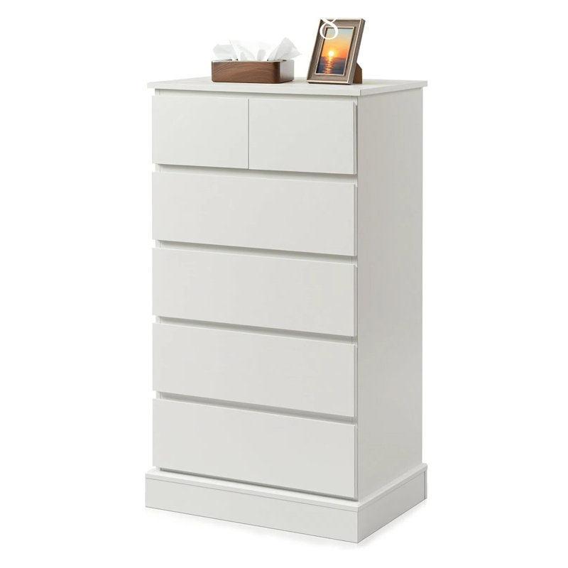 Commode 6 tiroirs pour chambre à coucher, commode haute pour chambre à coucher, commode moderne avec poignées dissimulées, armoire de rangement verticale en bois pour chambre à coucher, salon, entrée, blanc