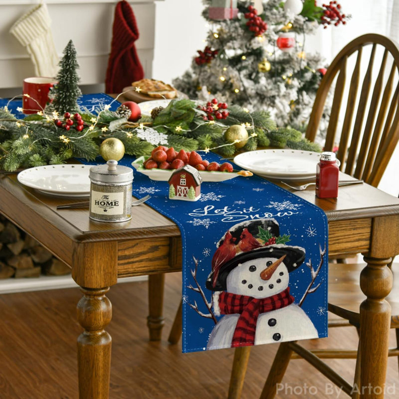 Artoid Mode Burgundy Snowman Let It Snow Winter Table Runner, Seasonal Christmas Kitchen Dining Table Decoration For Home Party Indoor