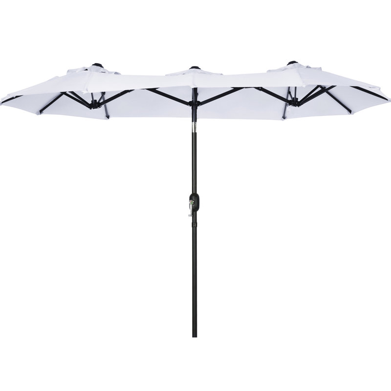 Parasol de patio double de 9,5 pi - Extérieur intrigant avec bouton-poussoir inclinable, manivelle, 3 bouches d'aération et 12 baleines pour terrasse de jardin