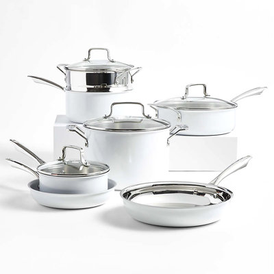 11-Piece Matte White Stainless Steel Cookware Set