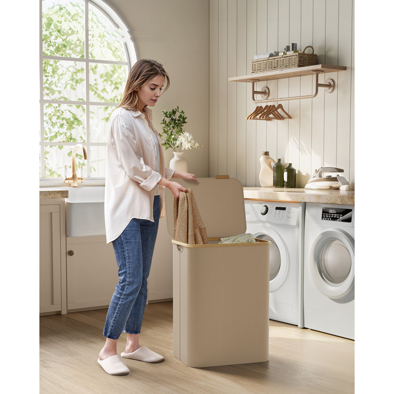 Laundry Hamper, Brown, Cardboard / Paper;Bamboo;Fabric